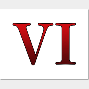 Red Roman Numeral 6 VI Posters and Art